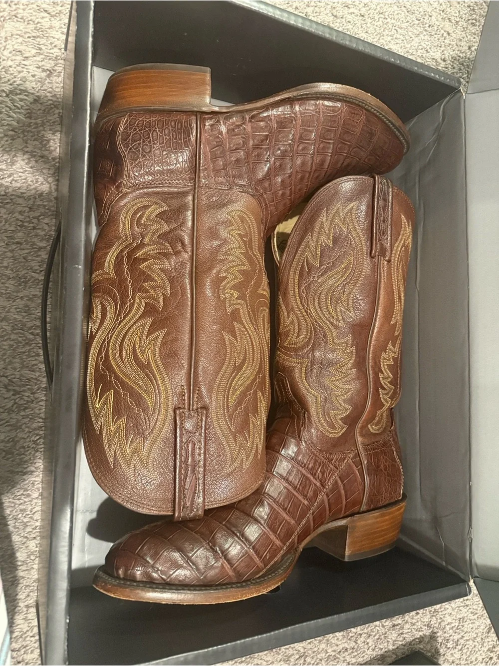 Lucchese Men’s Brown Croc-Embossed Leather Western Boots size 9 EE - Picture 11 of 12